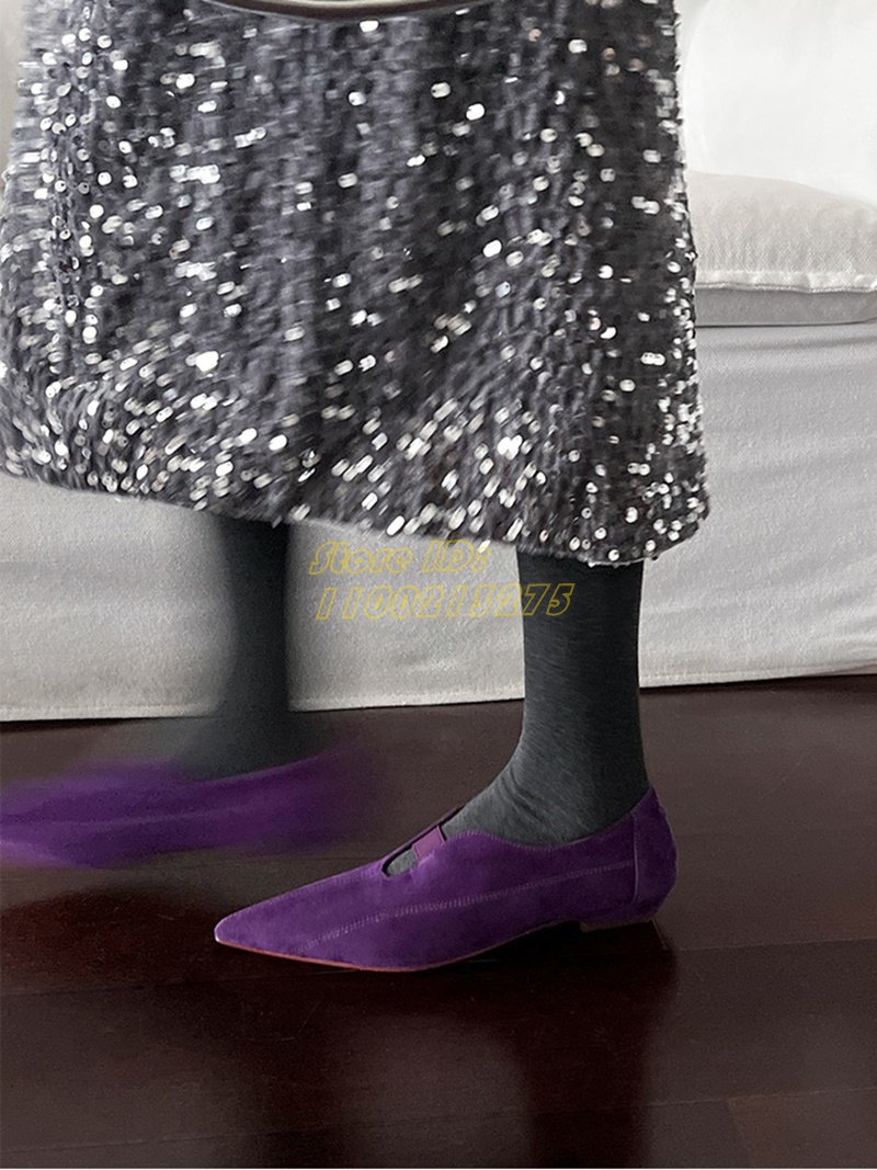 Women Shoes For Winter - الأرجواني الجلد المدبوغ مدبب تو مضخات